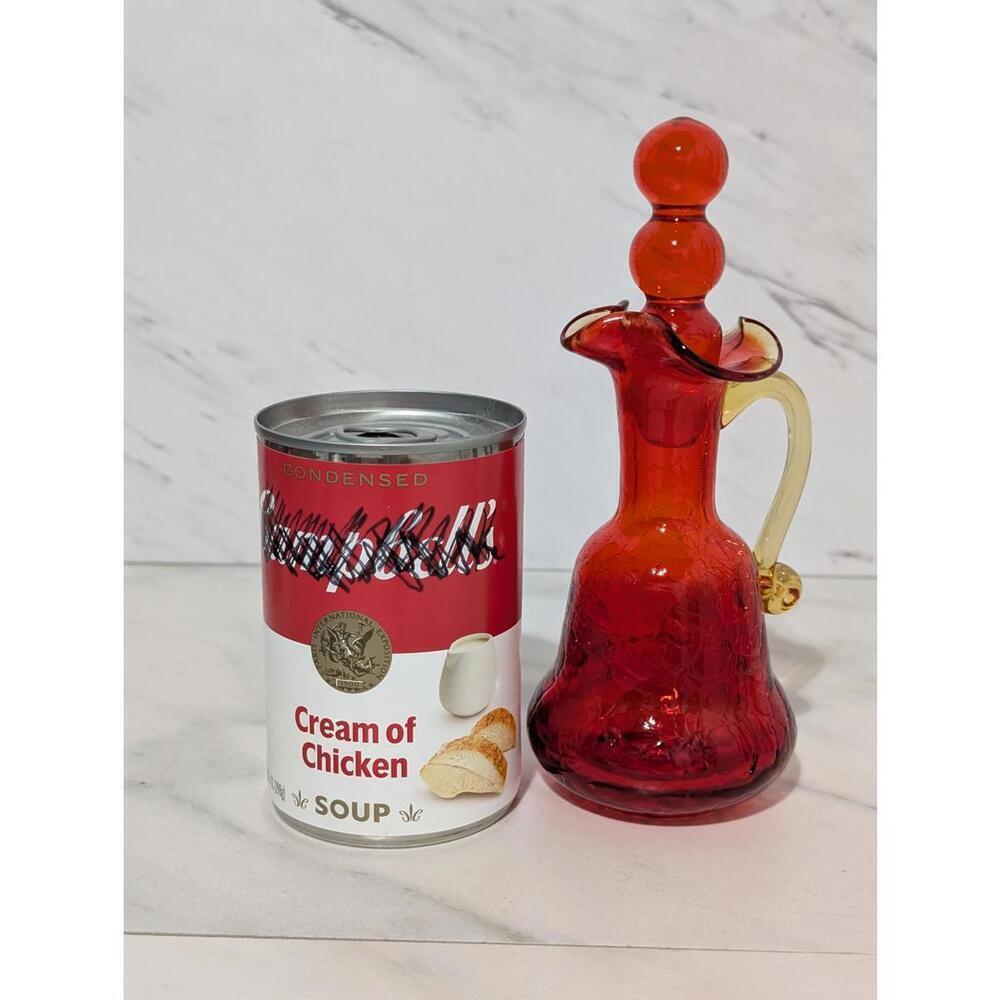 Vintage Red Crackle Glass Cruet Sized Decanter W/Stopper